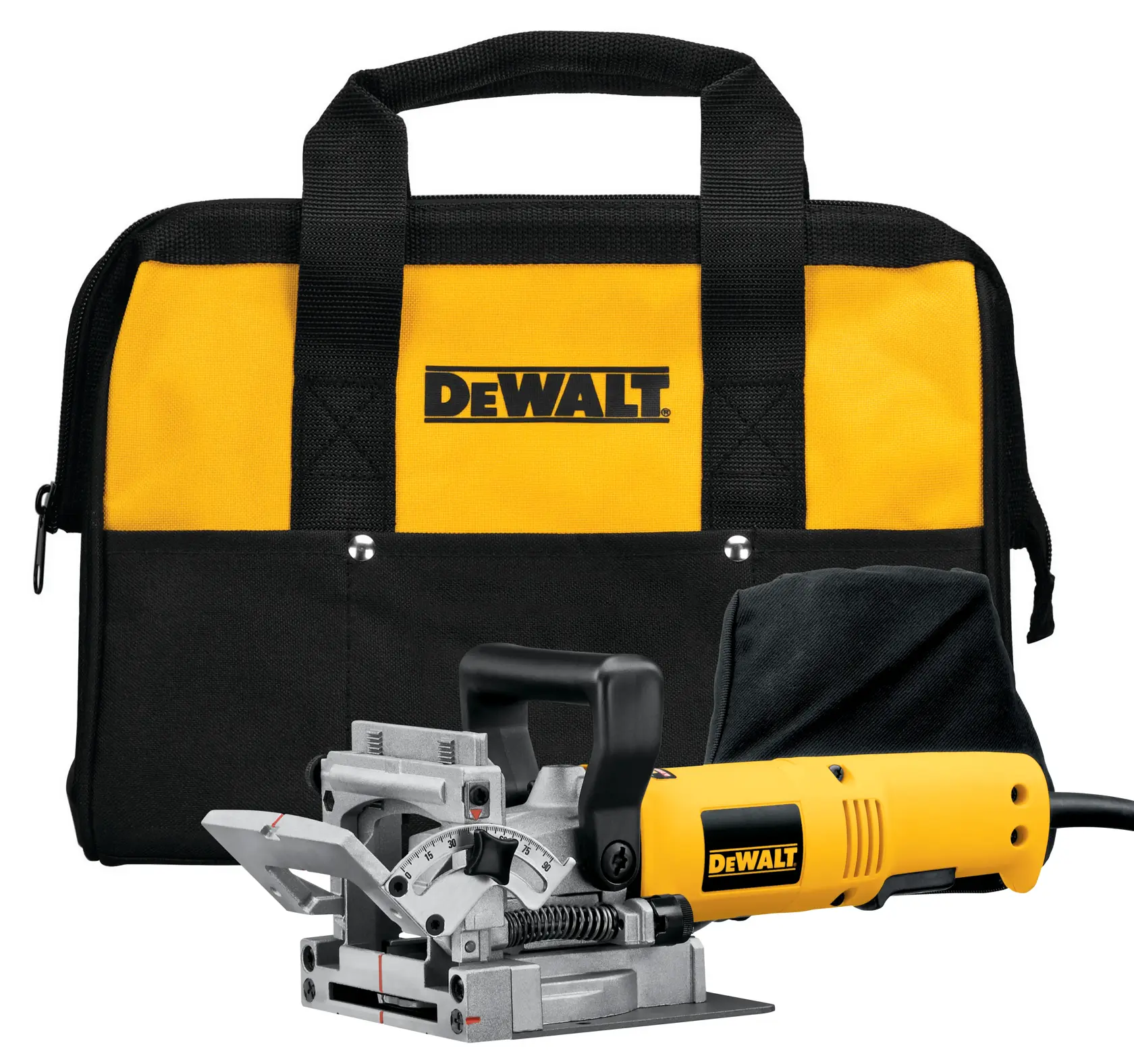 Herramienta carpintería DEWALT DW682K-QS, DW682K. Amarillo, mango, bolsa de polvo. Fotografía.